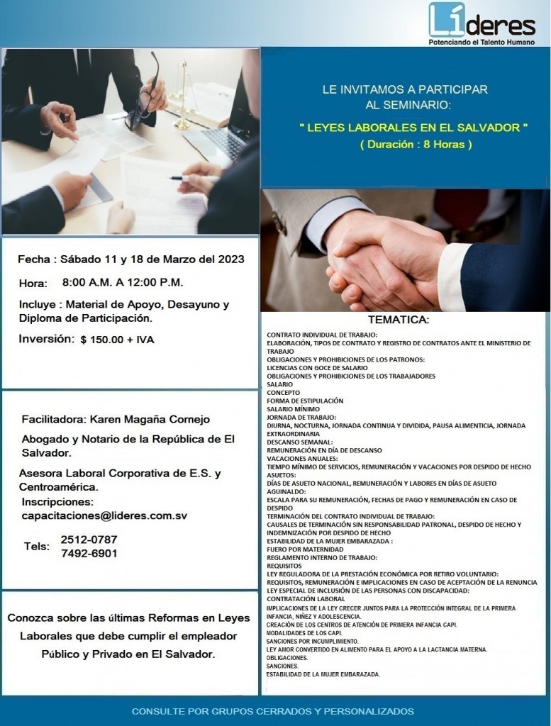 Seminario Actualización de Derecho Laboral en El Salvador 11 y 18 de Marzo 2023